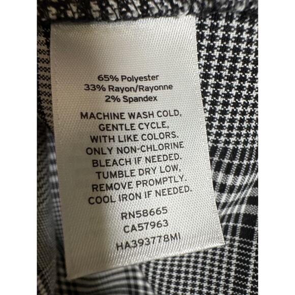 Halogen 2X Black White Plaid Houndstooth Faux Tie Waist Shirt Long Sleeve Blouse - Picture 7 of 10